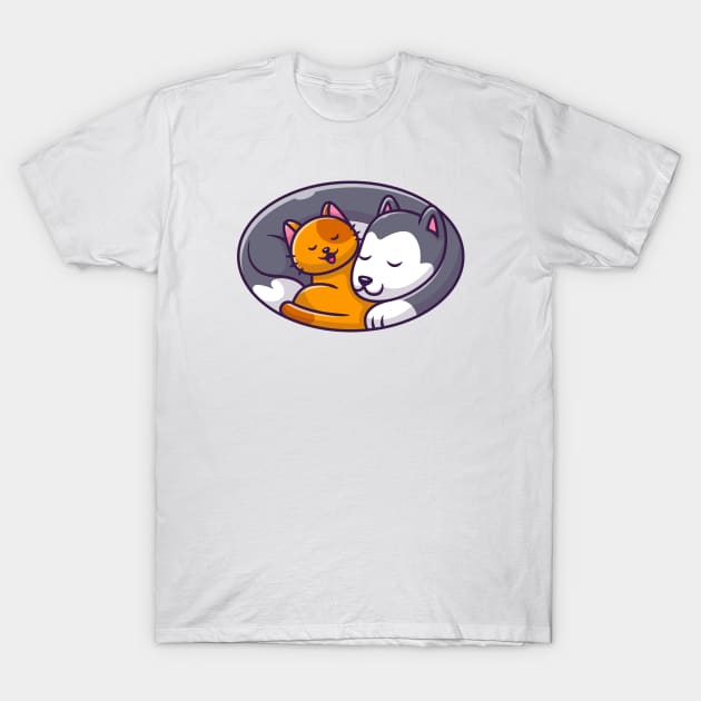 Cute Cat And Dog Sleeping Logo T-Shirt by Catalyst Labs